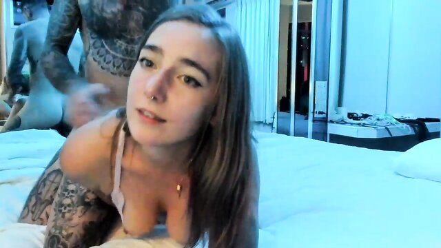 Xdinahx hot Chaturbate coupleshow with tattooed guy, lingerie tease