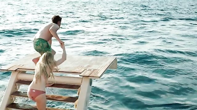 Caterina Shulha & Marina Rocco nude tits on boat diving board