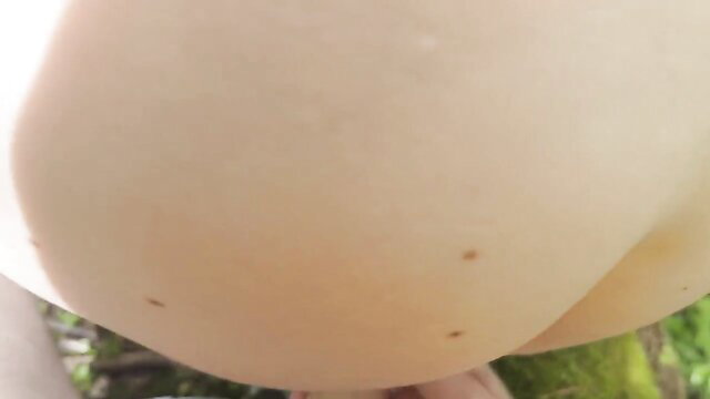 French MILF Marty huge pale ass with moles in forest outdoor tease