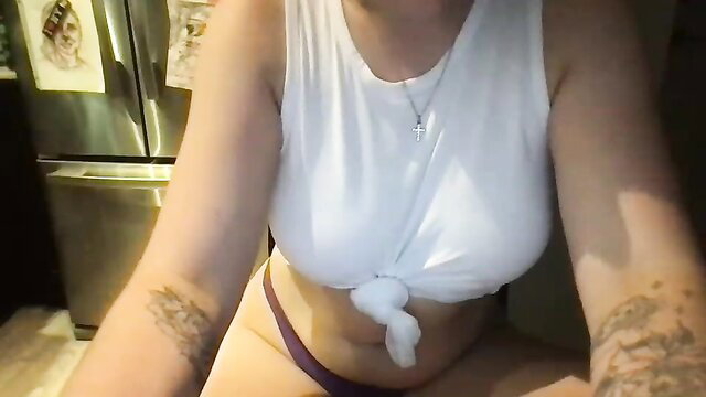 hotgirlbigbutt in tied white tank top and thong, big tits tease