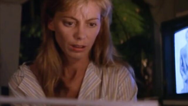 Kerry Armstrong as Michelle Harris in Hunting 1991, blonde milf in striped shirt