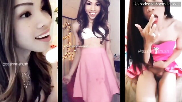 Sashimi Shush hot Asian teen in pink skirt, white bra, teasing upskirt