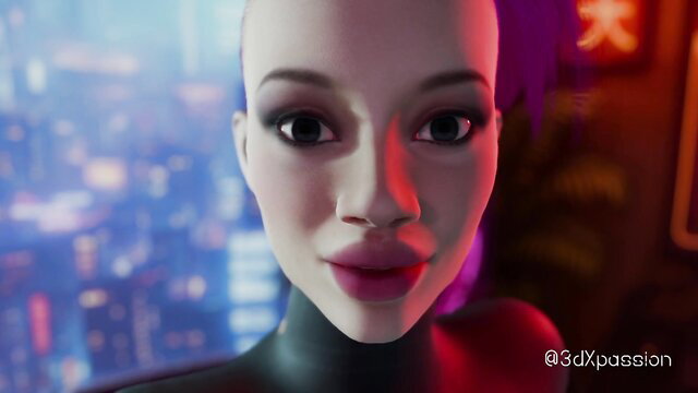 Sexy cyberpunk girl with big tits closeup