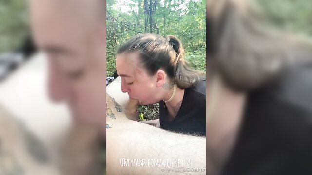 Wiicked420 amateur babe kissing tattooed guy outdoors in woods