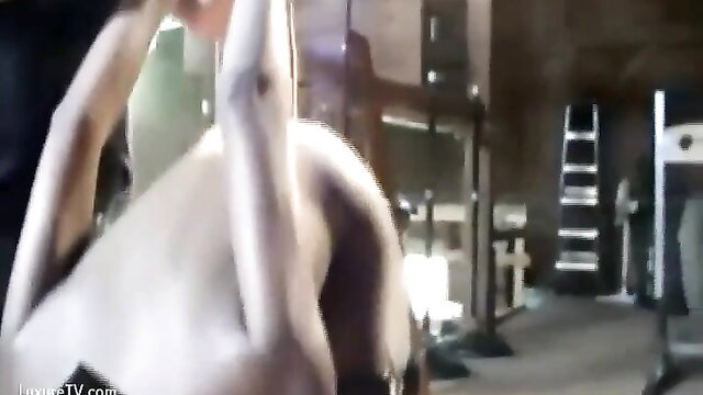 Ebony girl braced naked for brutal punishment in BDSM dungeon