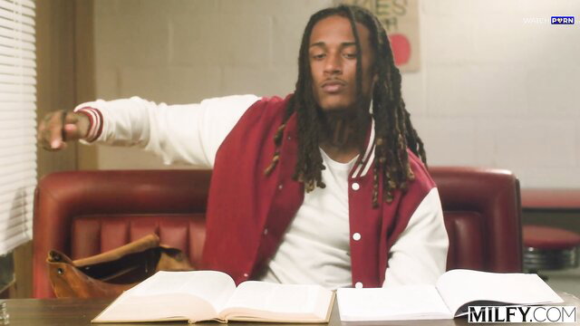 Andie Anderson with young black stud in varsity jacket, Milfy