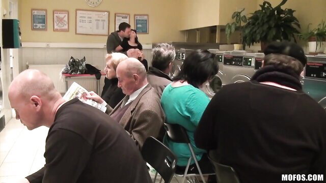 Ava Dalush kissing man at laundromat with watching strangers