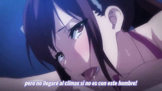 Anime wife in tears of ecstasy licks lips during intense fuck