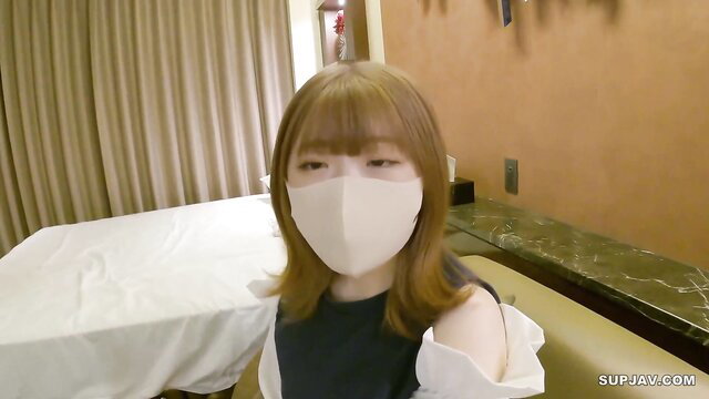 Asian beauty in mask and off-shoulder top, happy ending massage tease