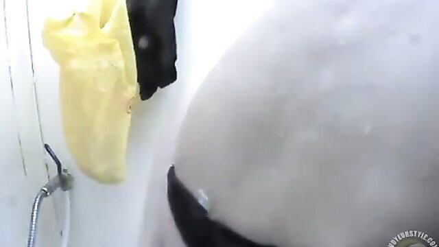 Voyeur cam catches wet nude shower bodies, hanging clothes