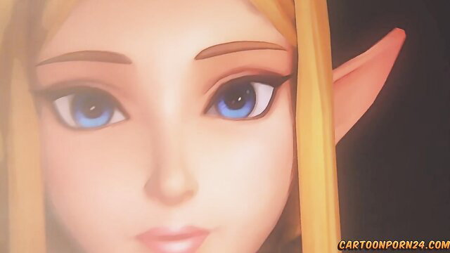 Closeup of sexy Zelda elf princess blue eyes blonde hair