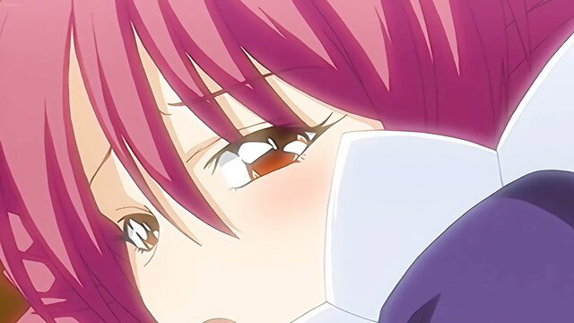 Pink-haired anime maid closeup with teary ahegao face, blushing ecstasy