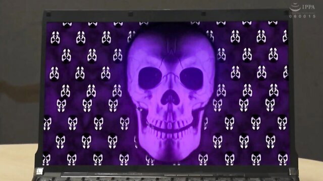 Glowing purple skull on dark neon background, eerie GHOV adult video thumbnail