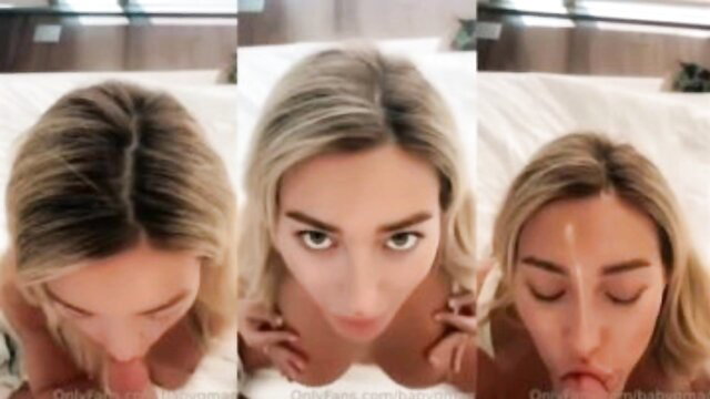 Blonde OnlyFans model closeup face, lips pursed seductive tease