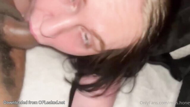 Hot white girl with dark hair sucks big black cock in spitroast threesome