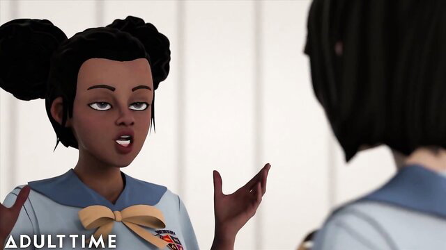 Black giantess milf teacher dominates student in hentai BDSM