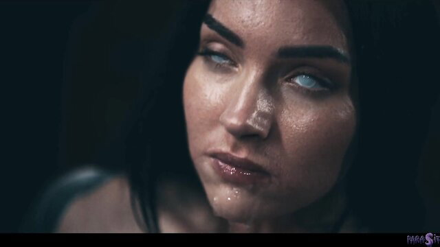 Parasited Mag Numb closeup with glowing white eyes and sweaty face