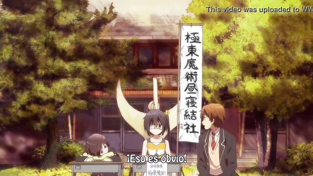 Chuunibyou anime couple in school uniforms at festival share romantic passion
