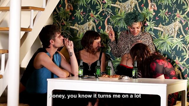 Bi sexual foursome FFFM at non-monogamous dinner party