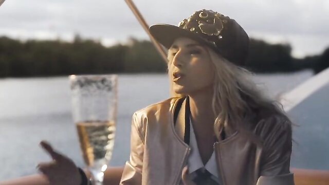 Clara Lago topless on boat with champagne, hot celeb nude tits