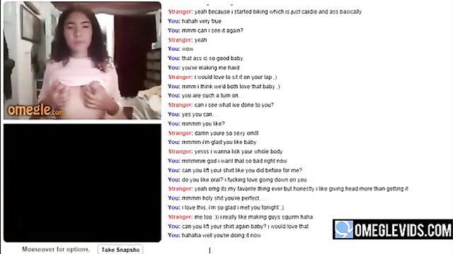 Submissive Asian teen Omegle chat girl in white top teases stranger