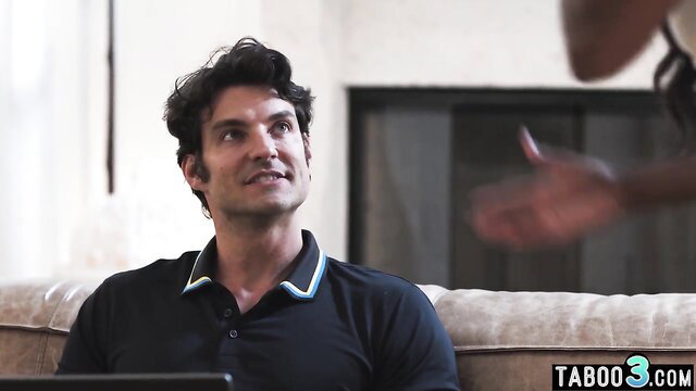 Nicole Kitt ebony seduces porn addict's big cock on couch