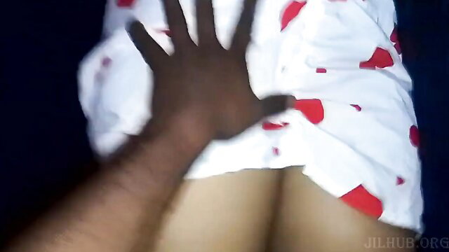 Ebony hand groping woman's big ass in red heart dress first meeting