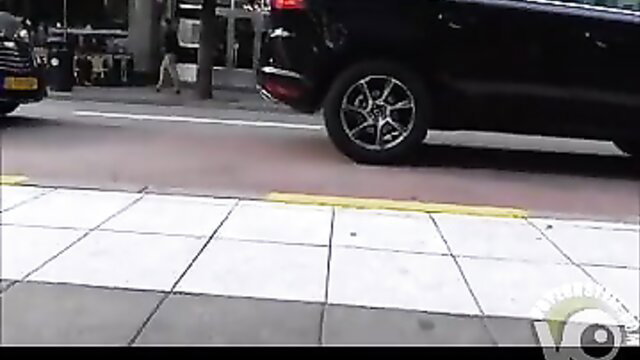 Sexy sideboob tease on cute brunette at bus stop