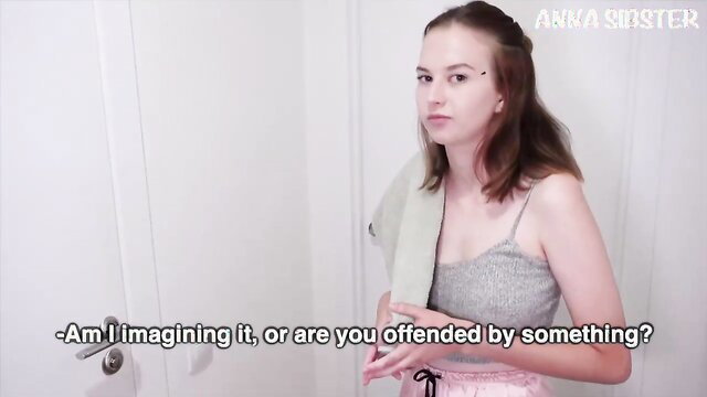 Anna Sibster in tank top and sweats, offended look, amateur teaser