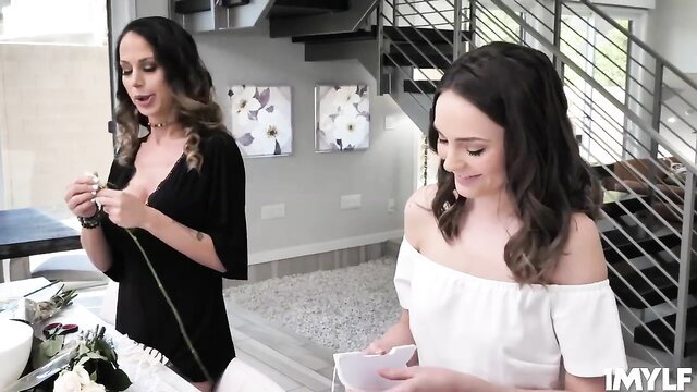 Gorgeous MILF Mckenzie Lee helps busty daughter-in-law in wedding prep