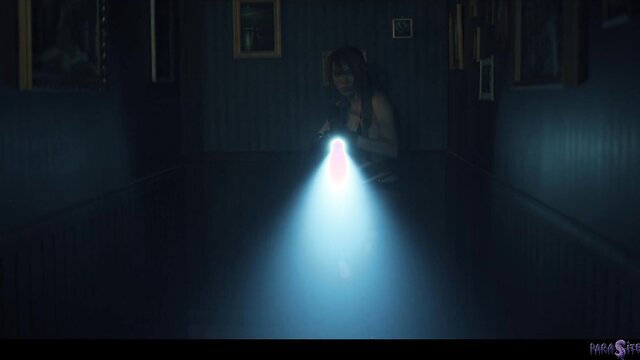 Octokuro in Parasited horror fetish, topless with flashlight beam