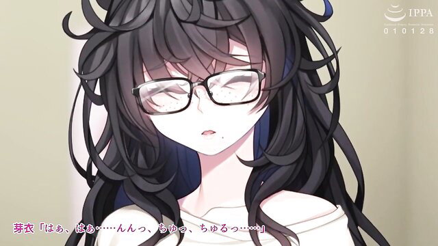 Anime girl with glasses and messy black hair in JAV-style adult scene
