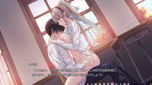 Anime JAV couple hug, white-haired girl in stockings embraces boy in classroom