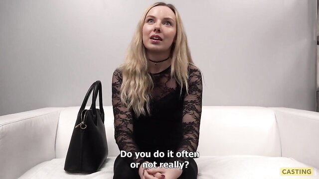 Jana blonde Czech casting tease in sexy lace dress and choker