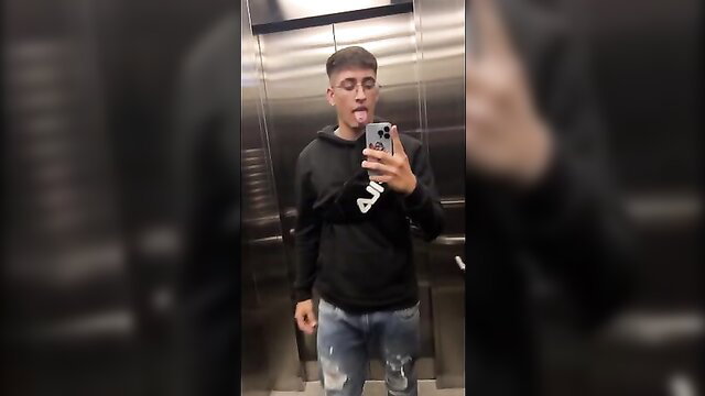Bastian Blanc selfie in elevator hoodie, first time fan fuck with Emma Fiore