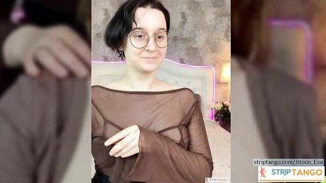 Asian amateur babe in sheer lingerie teases on webcam