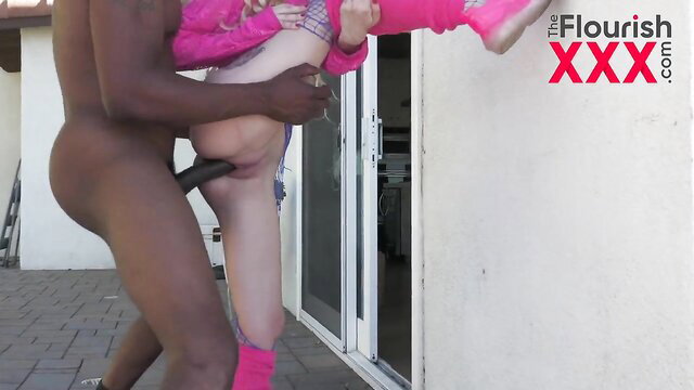 Kenzie Reeves interracial sex, black cock pounding tiny white teen outdoors