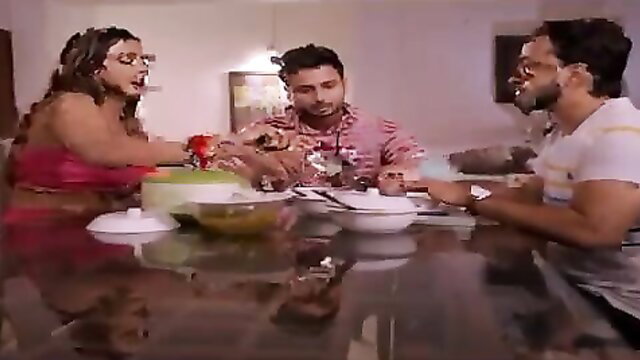 Best Friend 2022 hot Indian threesome at dinner table with busty desi babe