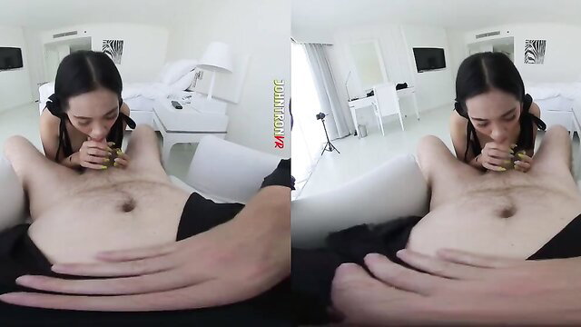 Asian beauty deepthroating cock in intense POV blowjob