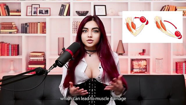 Zara Dar in corset explains muscle growth science, cleavage view