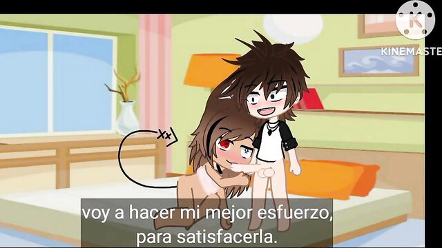 Cartoon teen girl with brown hair fucked from behind by guy in hentai style