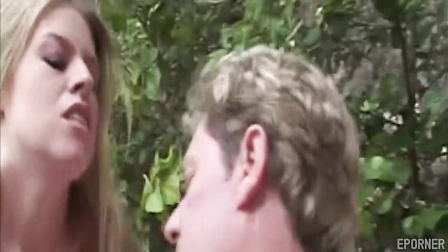 Blonde MILF retro closeup face fuck outdoors