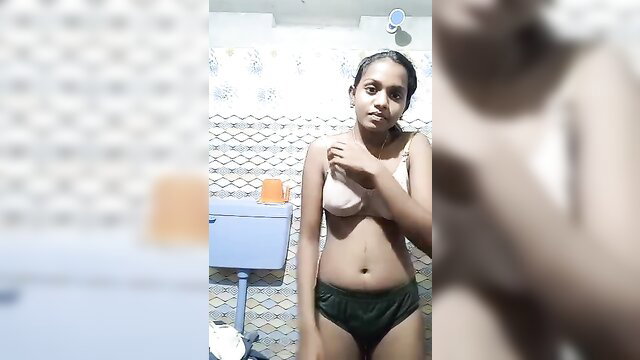 Naughty Indian teen in bra and panties bathroom selfie