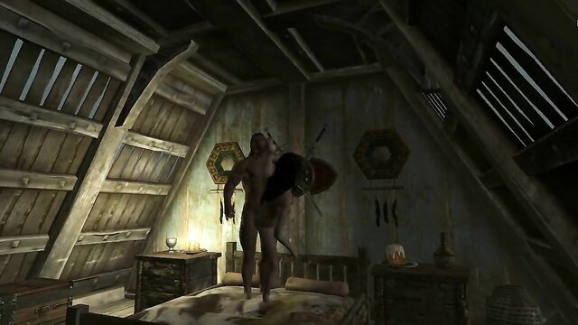 Skyrim Kitiara nude elf with shield and sword in sex scene