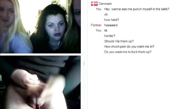 Hot Danish girl on Omegle dares guy to punch balls hard in CBT chat