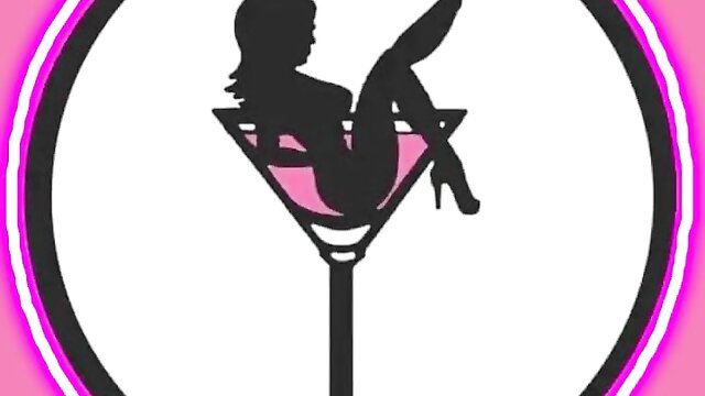 Silhouette woman lounging nude in pink cocktail glass, erotic lesbian tease
