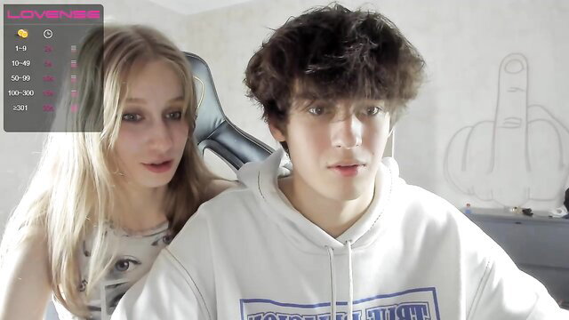 Cyyberwhore teen camgirl with boyfriend, young couple closeup