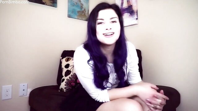 Purple-haired babe smiles seductively in bimbo transformation tease