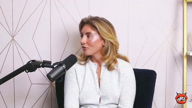 Bonnie Blue blonde MILF in white cardigan on Holly Randall Unfiltered podcast