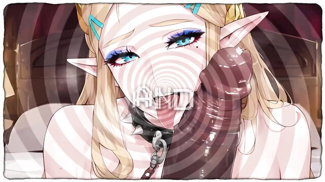 Blonde elf bimbo with cyan hair licks huge dildo in hypnotic spiral